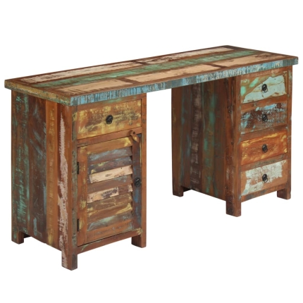 Pedestal Desk Solid Reclaimed Wood 140x50x77 cm - Image 11