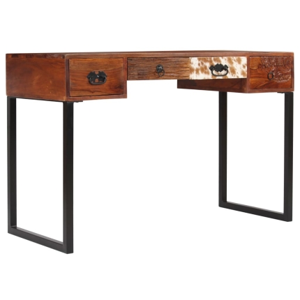 Desk Solid Sheesham Wood and Real Leather 117x50x76 cm - Image 11