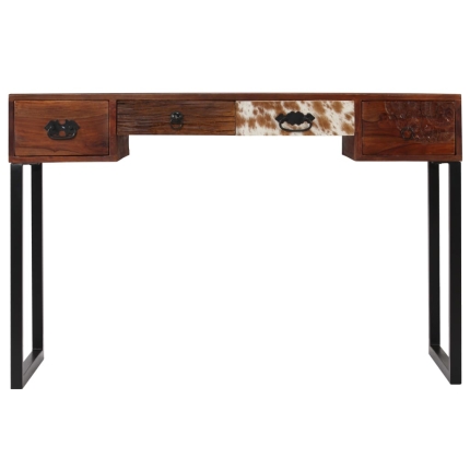 Desk Solid Sheesham Wood and Real Leather 117x50x76 cm - Image 4