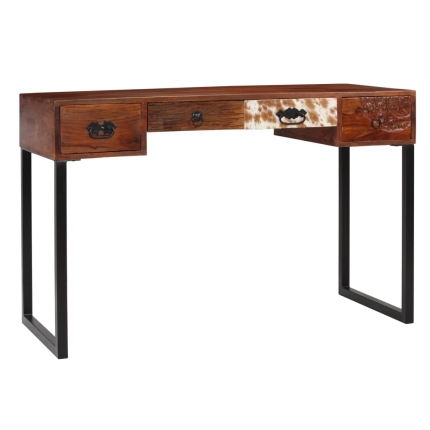 Desk Solid Sheesham Wood and Real Leather 117x50x76 cm - Image 6