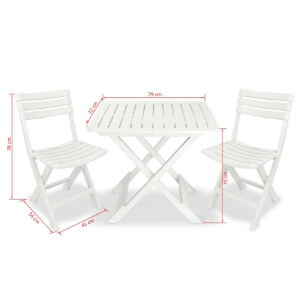 3 Piece Folding Bistro Set Plastic White - Image 9