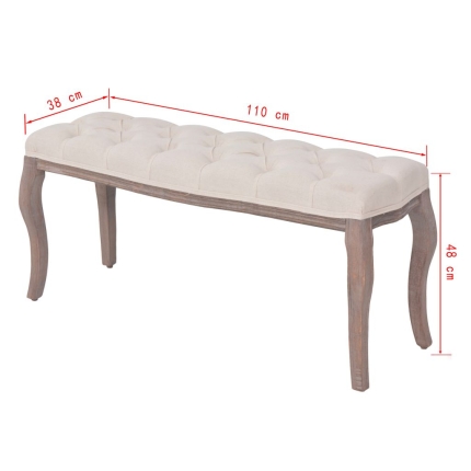 Bench Linen Solid Wood 110x38x48 cm Cream White - Image 6