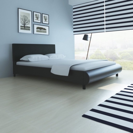 Bed Frame Black Faux Leather Double Size - Image 3