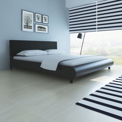 Bed Frame Black Faux Leather King Size - Image 3