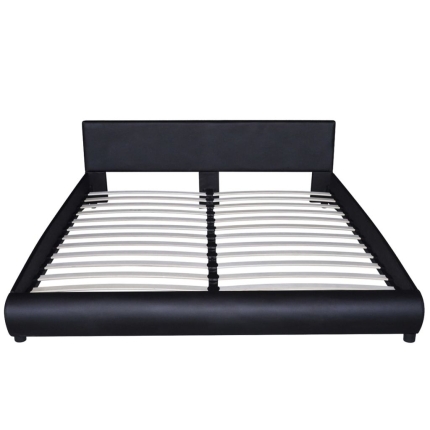 Bed Frame Black Faux Leather King Size - Image 4