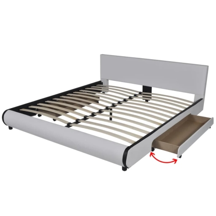 Bed Frame White Faux Leather King Size - Image 2