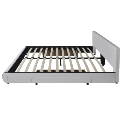 Bed Frame White Faux Leather King Size - Image 5
