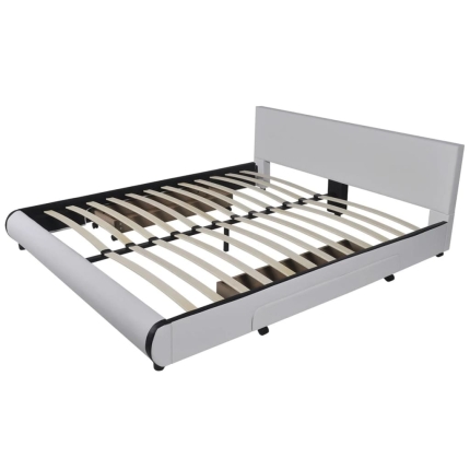 Bed Frame White Faux Leather King Size - Image 6