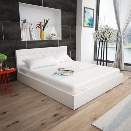 Bed Frame White Faux Leather Double Size - Image 3