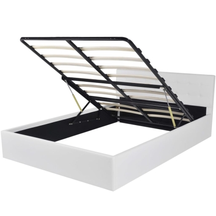 Bed Frame White Faux Leather Queen Size - Image 2