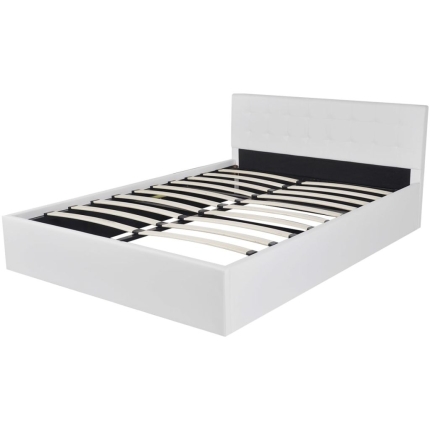 Bed Frame White Faux Leather Queen Size - Image 4