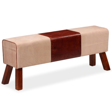 Bench Genuine Leather and Canvas Beige and Brown 120x30x45 cm - Image 4