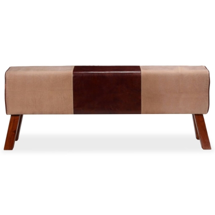 Bench Genuine Leather and Canvas Beige and Brown 120x30x45 cm - Image 5