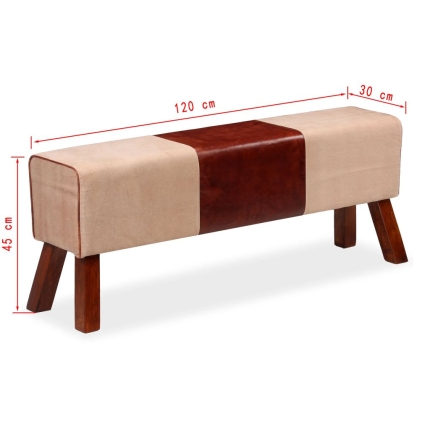 Bench Genuine Leather and Canvas Beige and Brown 120x30x45 cm - Image 7