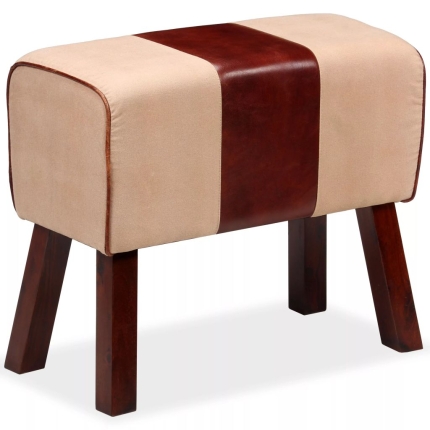 Bench Genuine Leather and Canvas Beige and Brown 60x30x50 cm - Image 3