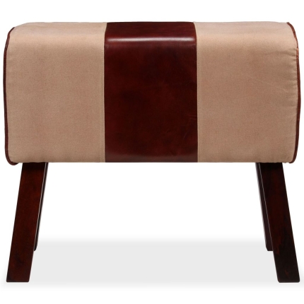 Bench Genuine Leather and Canvas Beige and Brown 60x30x50 cm - Image 4