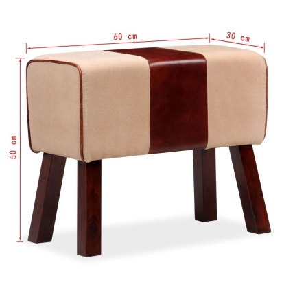 Bench Genuine Leather and Canvas Beige and Brown 60x30x50 cm - Image 7
