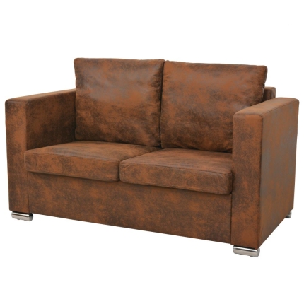 Sofa Set 2 Pieces Artificial Suede Leather - Image 2