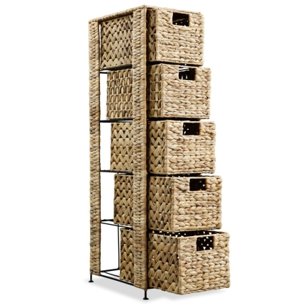 Storage Unit with 5 Baskets 25.5x37x100 cm Water Hyacinth - Image 5