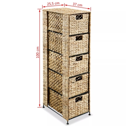 Storage Unit with 5 Baskets 25.5x37x100 cm Water Hyacinth - Image 7