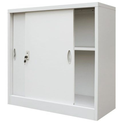 Office Cabinet with Sliding Doors Metal 90x40x90 cm Grey - Image 5
