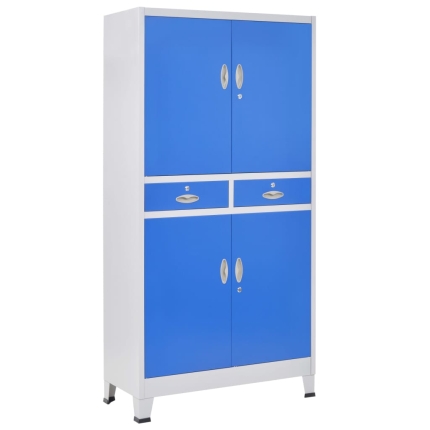 Office Cabinet with 4 Doors Metal 90x40x180 cm Grey and Blue - Image 4