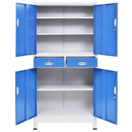 Office Cabinet with 4 Doors Metal 90x40x180 cm Grey and Blue - Image 6