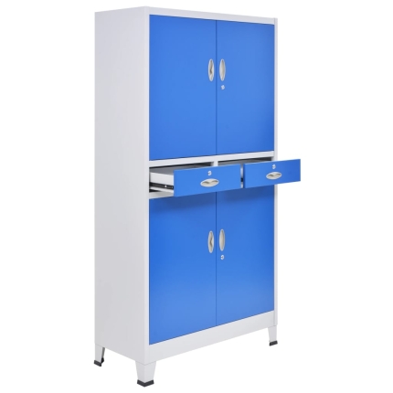 Office Cabinet with 4 Doors Metal 90x40x180 cm Grey and Blue - Image 7