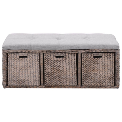 Bench with 3 Baskets Seagrass 105x40x42 cm Grey - Image 2