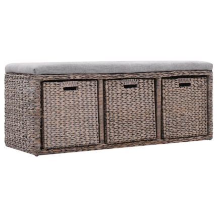 Bench with 3 Baskets Seagrass 105x40x42 cm Grey - Image 3