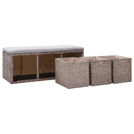 Bench with 3 Baskets Seagrass 105x40x42 cm Grey - Image 6