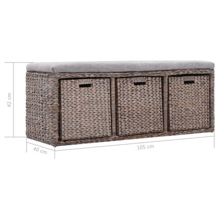 Bench with 3 Baskets Seagrass 105x40x42 cm Grey - Image 9