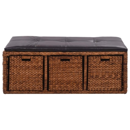 Bench with 3 Baskets Seagrass 105x40x42 cm Brown - Image 2