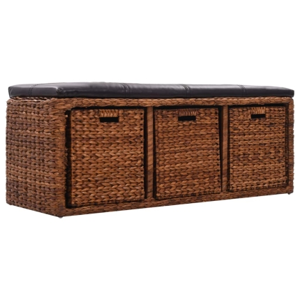 Bench with 3 Baskets Seagrass 105x40x42 cm Brown - Image 3