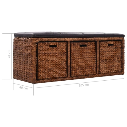 Bench with 3 Baskets Seagrass 105x40x42 cm Brown - Image 9