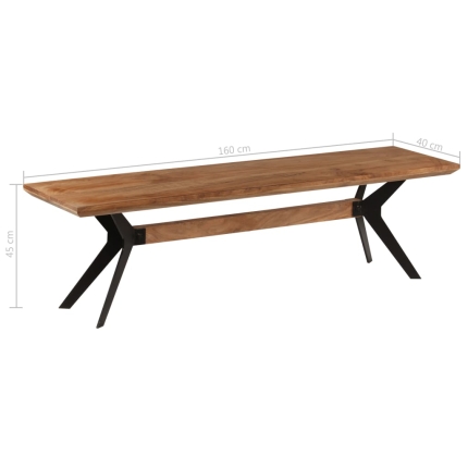 Dining Bench Solid Acacia Wood and Steel 160x40x45 cm - Image 10