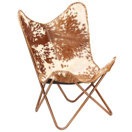 Butterfly Chair Brown and White Genuine Goat Leather - Image 8