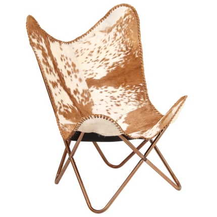 Butterfly Chair Brown and White Genuine Goat Leather - Image 9