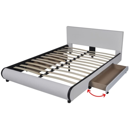 Bed Frame White Faux leather Double Size - Image 3