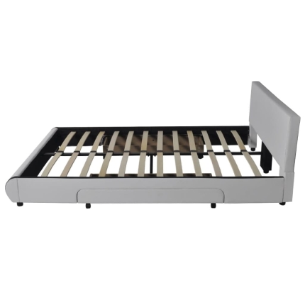 Bed Frame White Faux leather Double Size - Image 5