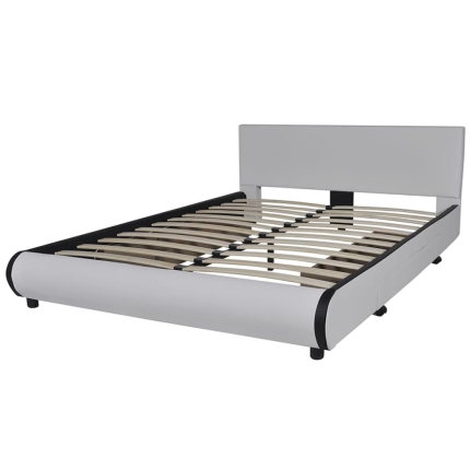 Bed Frame White Faux leather Queen Size - Image 2