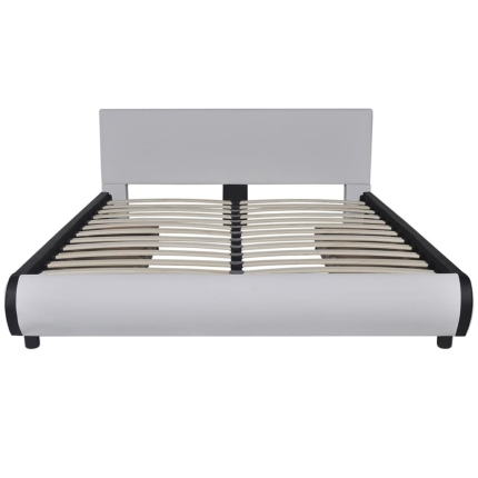 Bed Frame White Faux leather Queen Size - Image 4