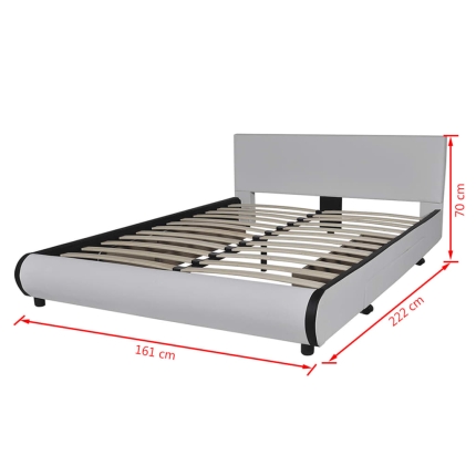 Bed Frame White Faux leather Queen Size - Image 7