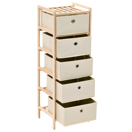 Storage Rack with 5 Fabric Baskets Cedar Wood Beige - Image 4