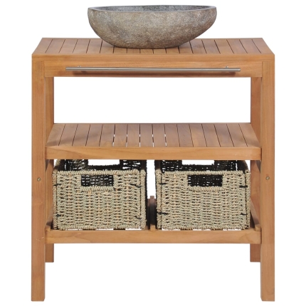 Bathroom Vanity Cabinet Solid Teak with Riverstone Sink - Image 3