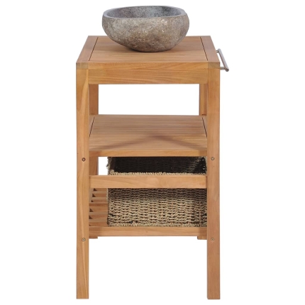 Bathroom Vanity Cabinet Solid Teak with Riverstone Sink - Image 4