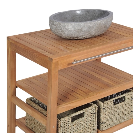 Bathroom Vanity Cabinet Solid Teak with Riverstone Sink - Image 5