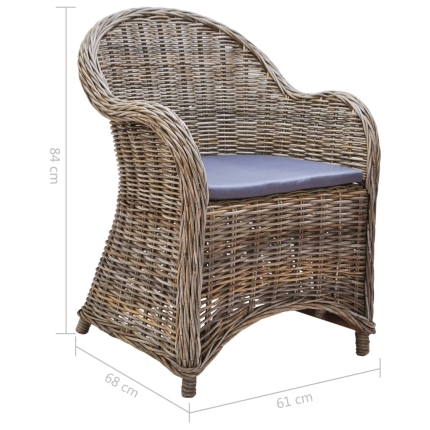Outdoor Chairs 2 pcs with Cushions Natural Rattan - Image 7