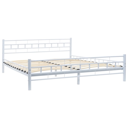 Bed Frame White Metal 153x203 cm - Image 2