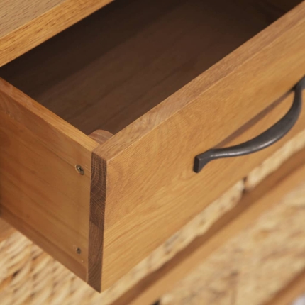Sideboard 90x33.5x83 cm Solid Oak Wood and Water Hyacinth - Image 2